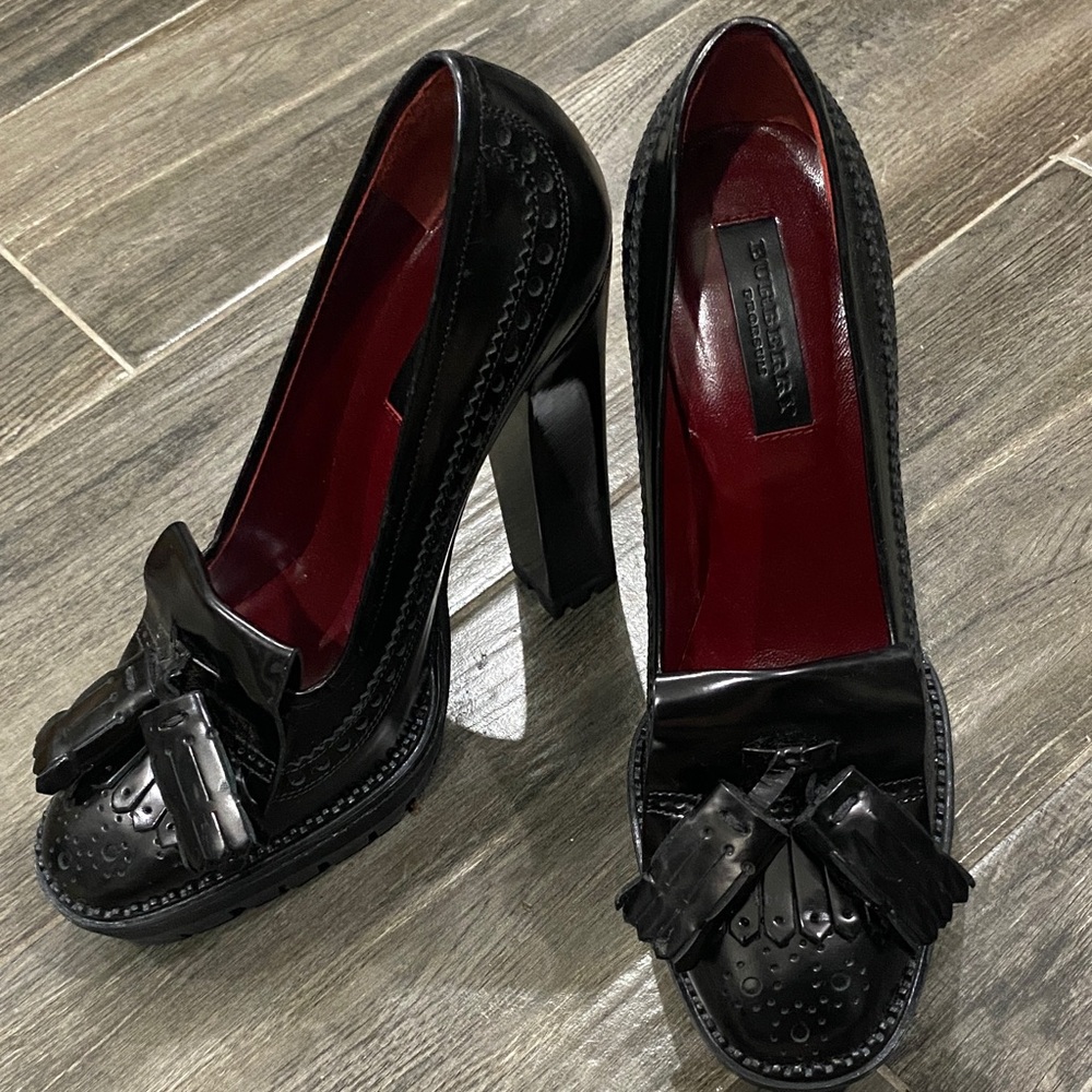 BURBERRY PRORSUM Black Tassel high heel Loafers